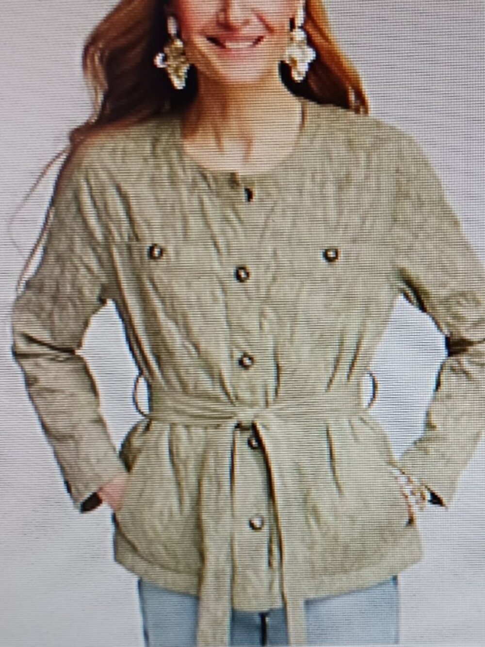 Chico's Jacquard Gauze Cotton Linen Belted Sage Green Jacket Size 2  NWT